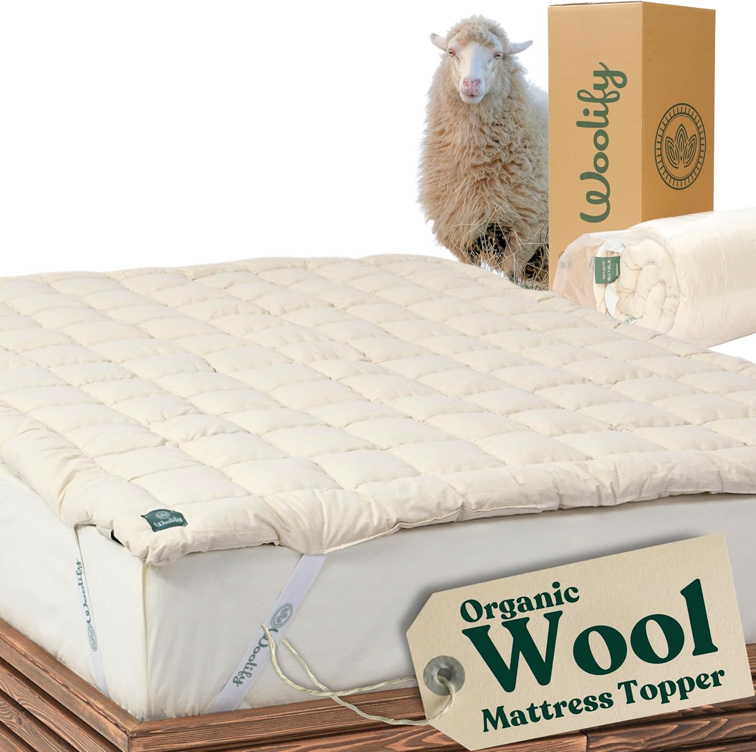 Organic Merino Wool Mattress Topper, Twin XL, Cooling & Hypoallergenic