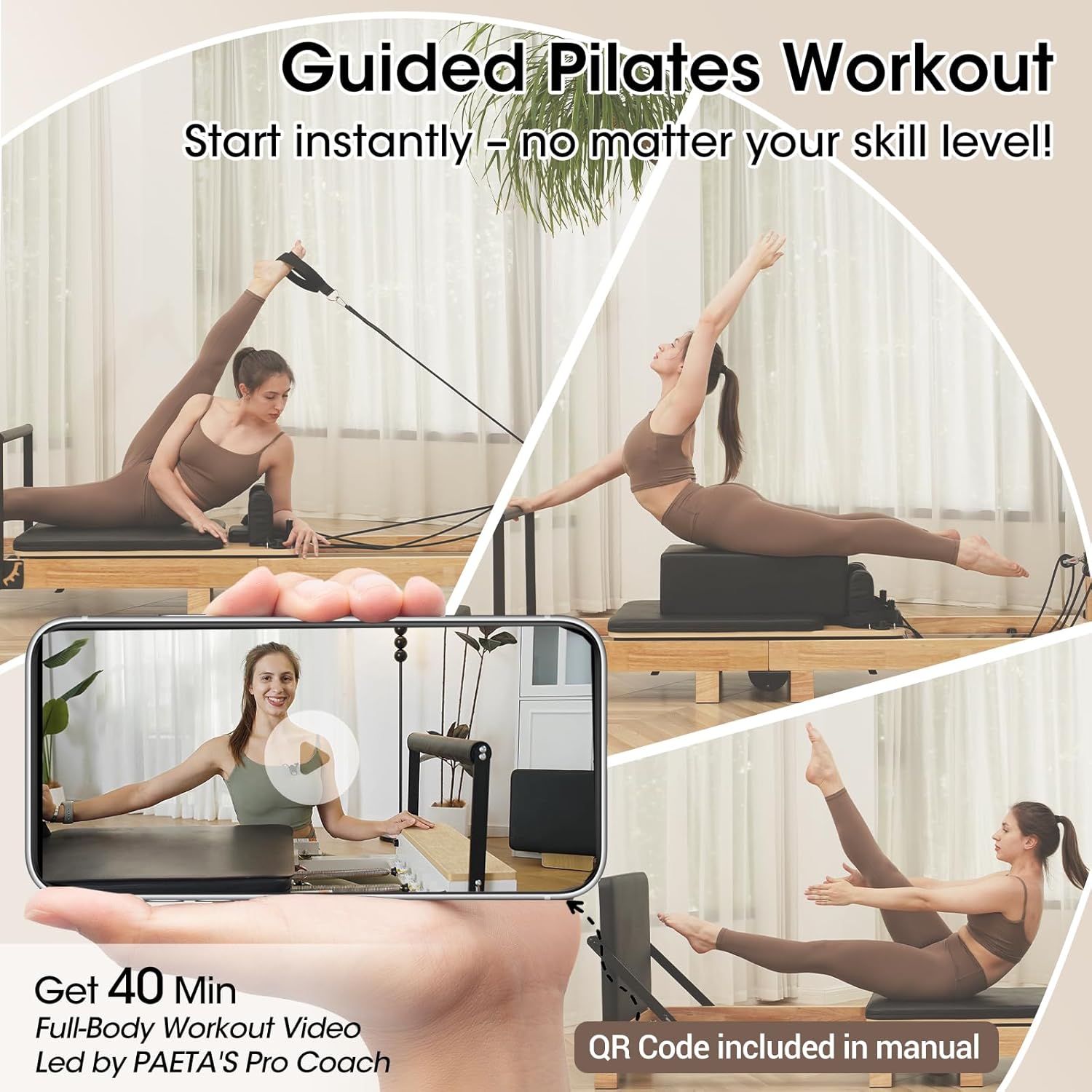 PAETA Wooden Foldable Pilates Reformer with Springs & Accessories
