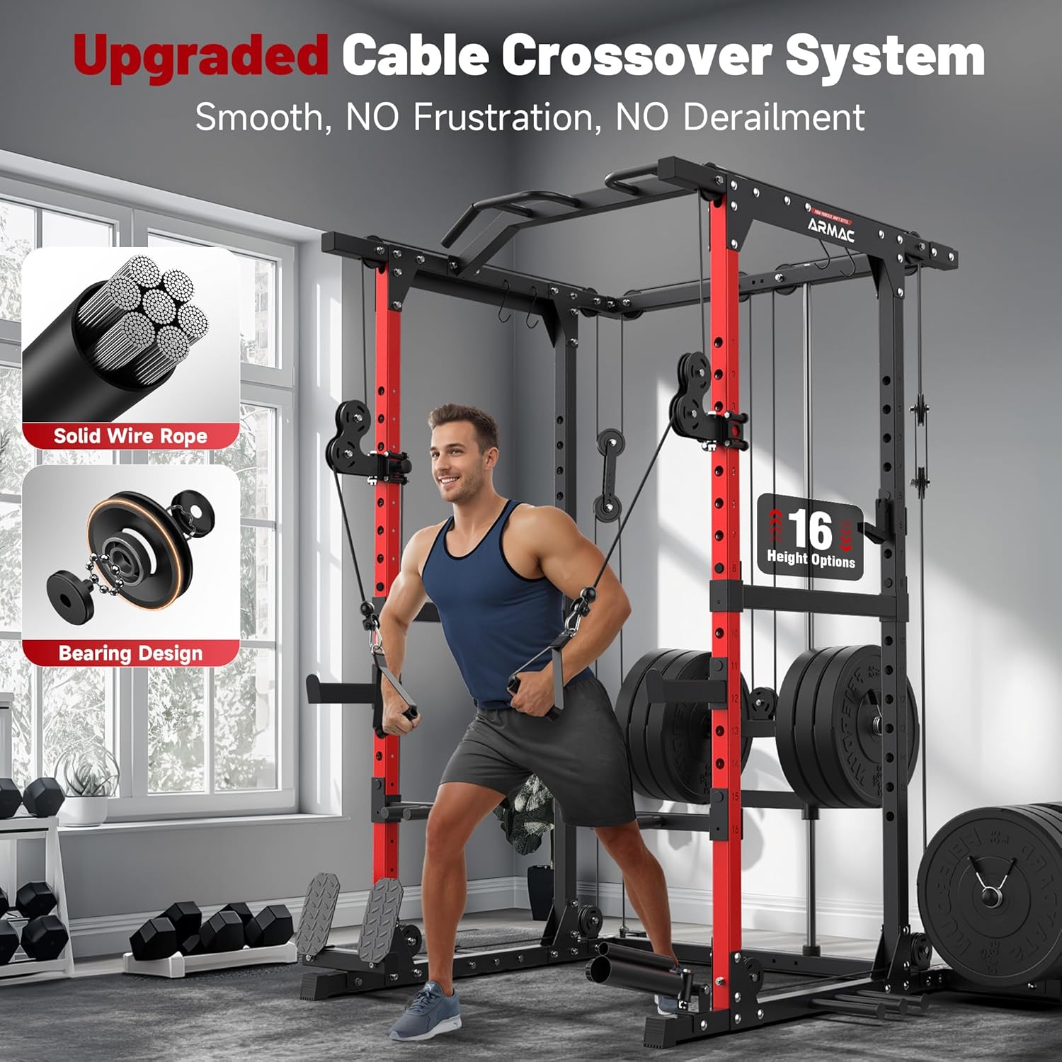 ARMAC Power Cage, 1500lb, Cable Crossover, Home Gym Rack