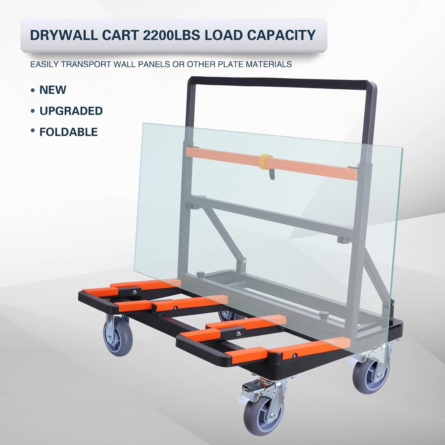 Heavy Duty Folding Drywall Cart, 2200lb Capacity, Large Deck