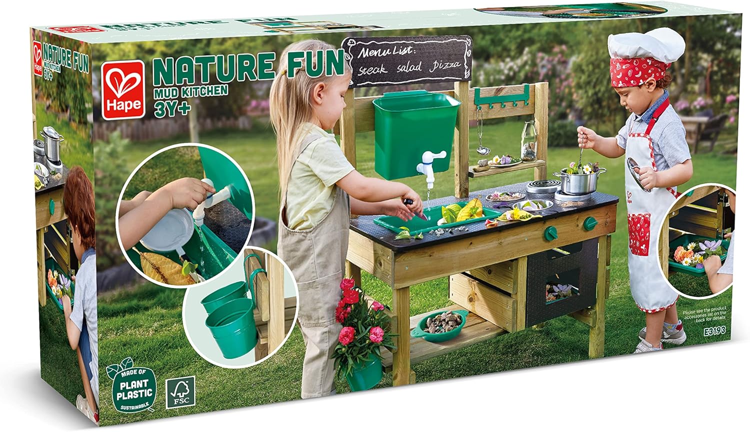 Hape Outdoor Mud Kitchen Wooden Toy Playset with Accessories