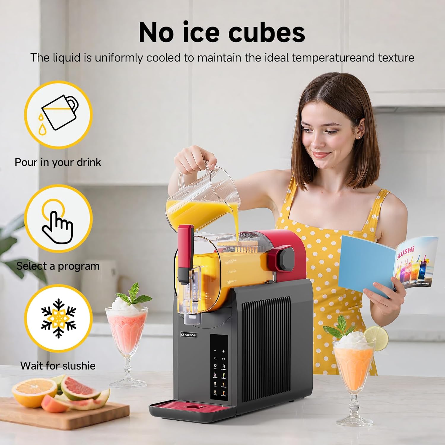 Home Slushie Machine with Cookbook, 6 Presets, Self-Cleaning