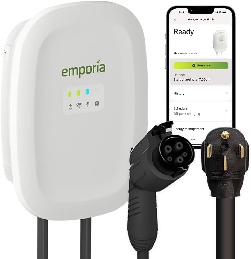 EMPORIA Level 2 EV Charger, 48A, WiFi, 25ft Cable, White