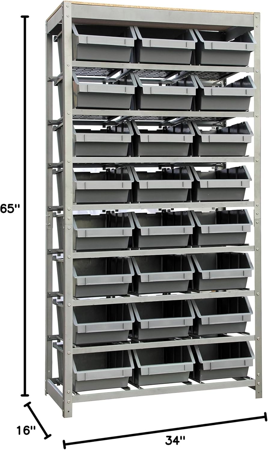 King's Rack Bin Storage System with 24 Bins, 8-Tier Steel Organizer