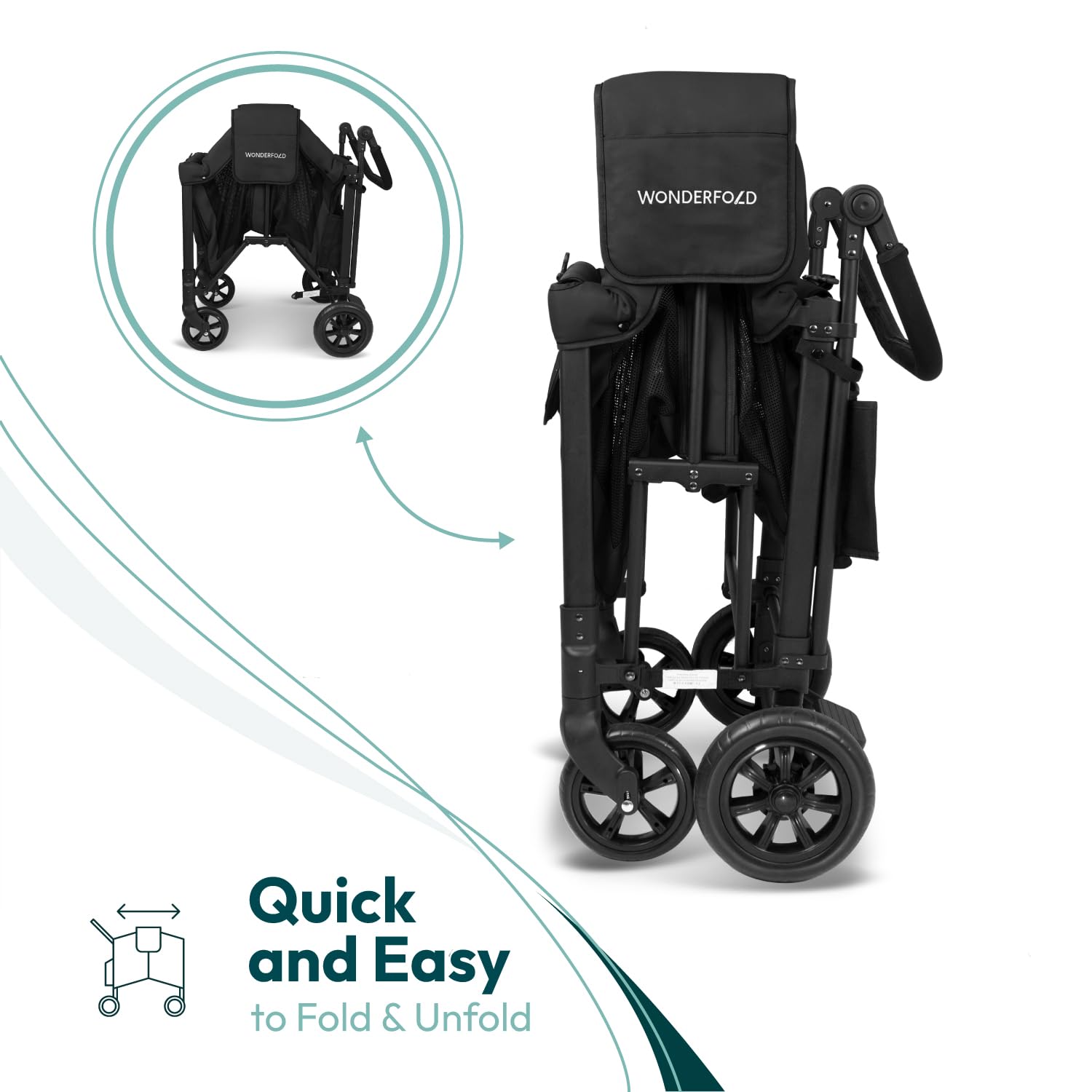 WONDERFOLD W2 Stroller Wagon, 2-Seater, Collapsible, Black
