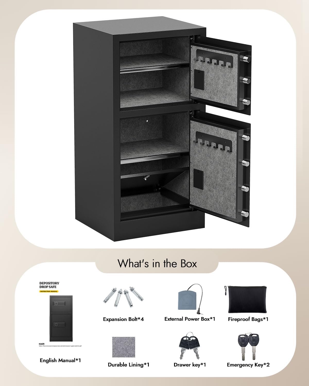 8.6 Cuft Dual Door Safe Box, Fireproof, Waterproof, Removable Shelves