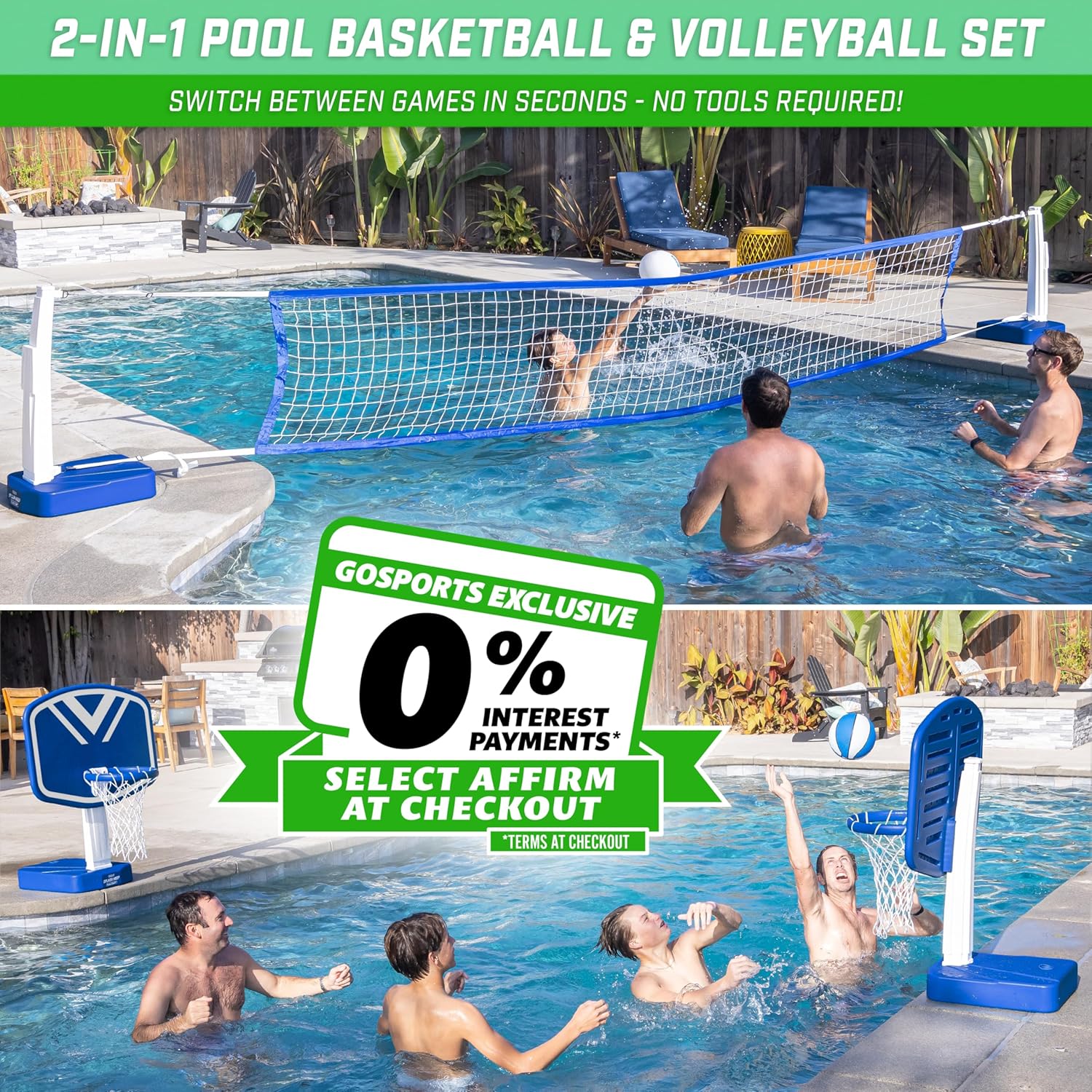 GoSports Splash Hoop 2-in-1 Pool Basketball & Volleyball Set