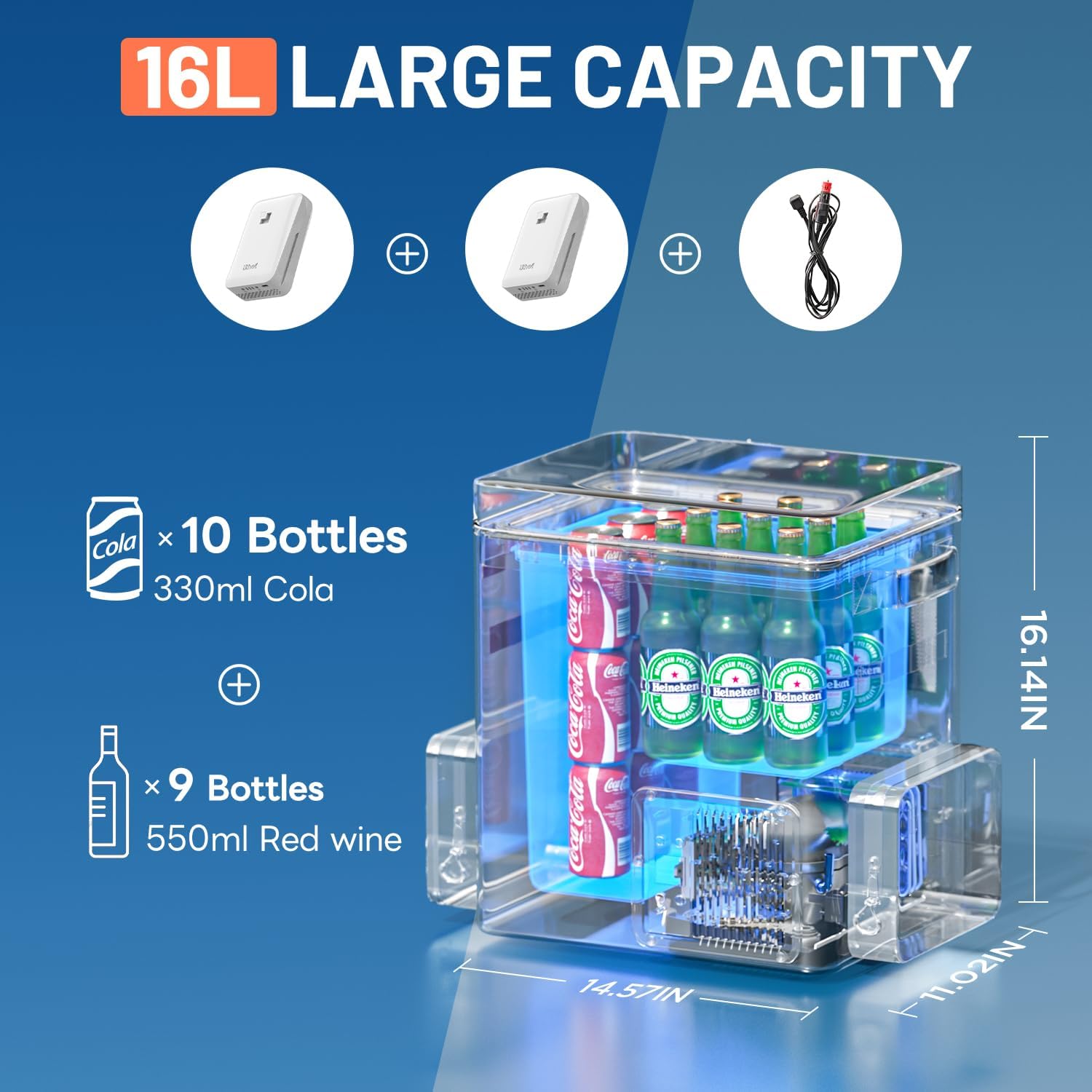 LiTHELi 12V 21Qt Car Refrigerator with 2 Batteries, SE Grey
