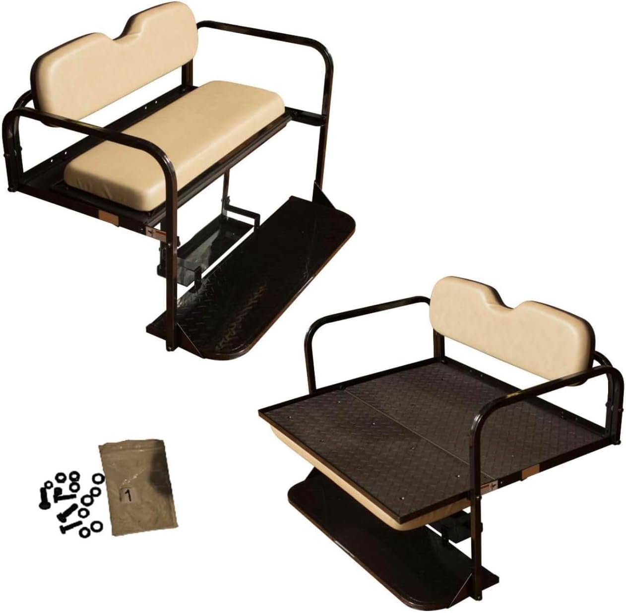 EZGO TXT Rear Flip Seat Kit, 1995+, Factory Tan Cushions
