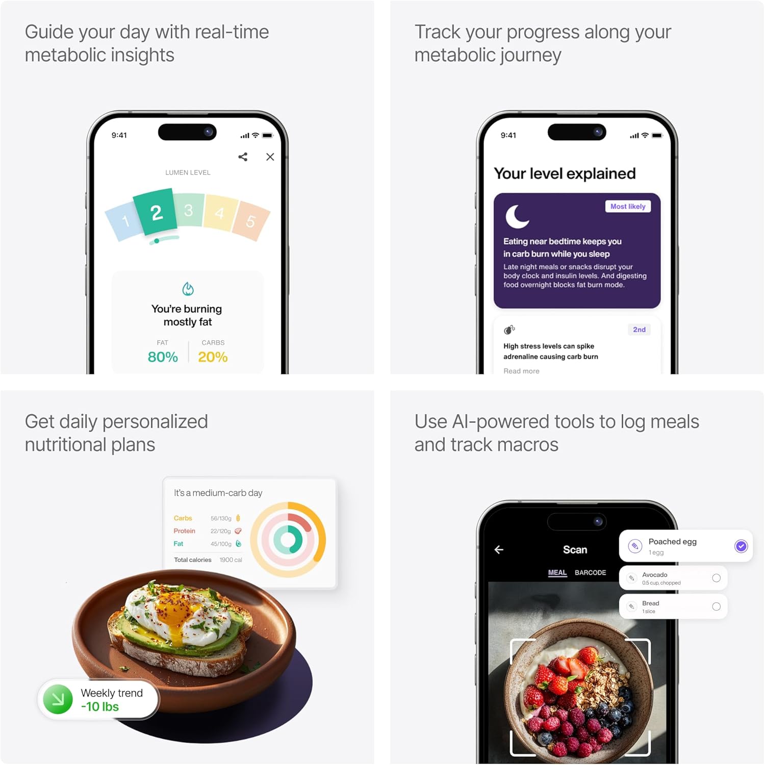 Lumen Metabolism Tracker, Real-Time Fat/Carb Burn, Nutrition Plans