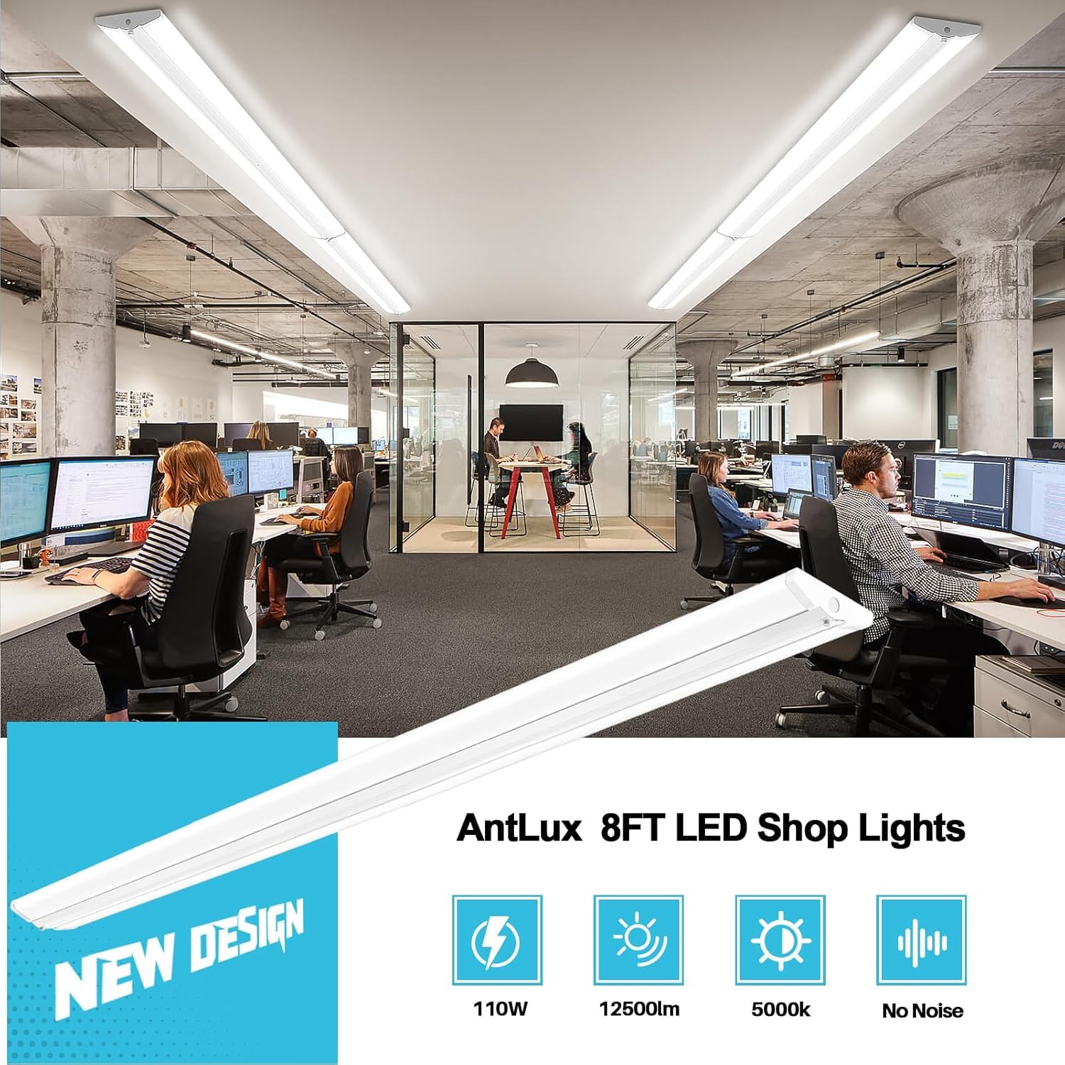 AntLux 110W 8FT LED Shop Lights, 12600LM, 5000K, 4-Pack