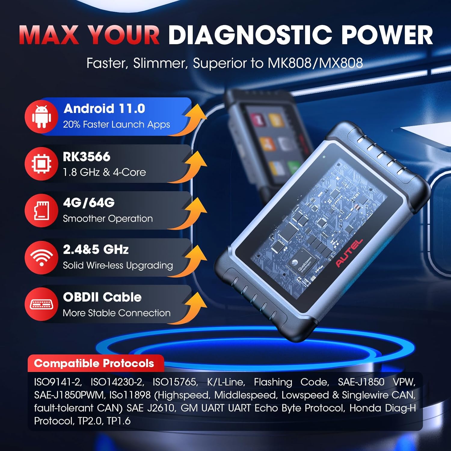 Autel MaxiCOM MK808S Scanner, Bidirectional, All-System Diagnostic