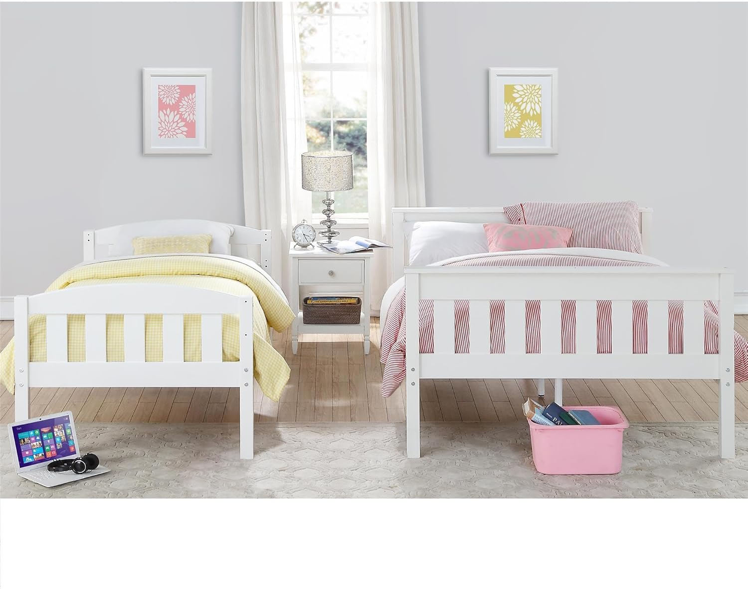 DHP Airlie Twin Over Full Bunk Bed, White, Wood, Ladder & Rails