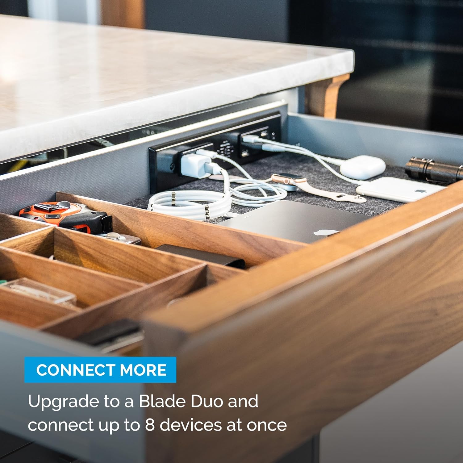 Docking Drawer Blade In-Drawer Outlet, USB-A & AC, Safety Shutoff, White