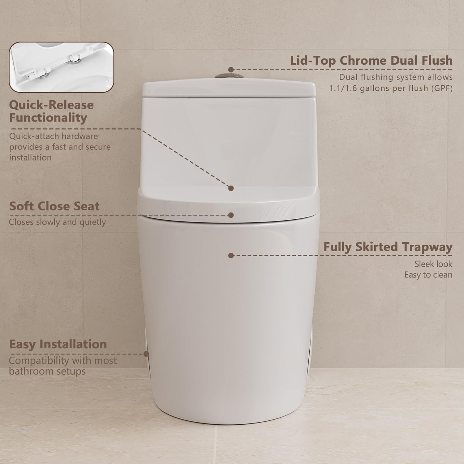 Deer Valley One Piece Toilet, Dual Flush, ADA Height, White