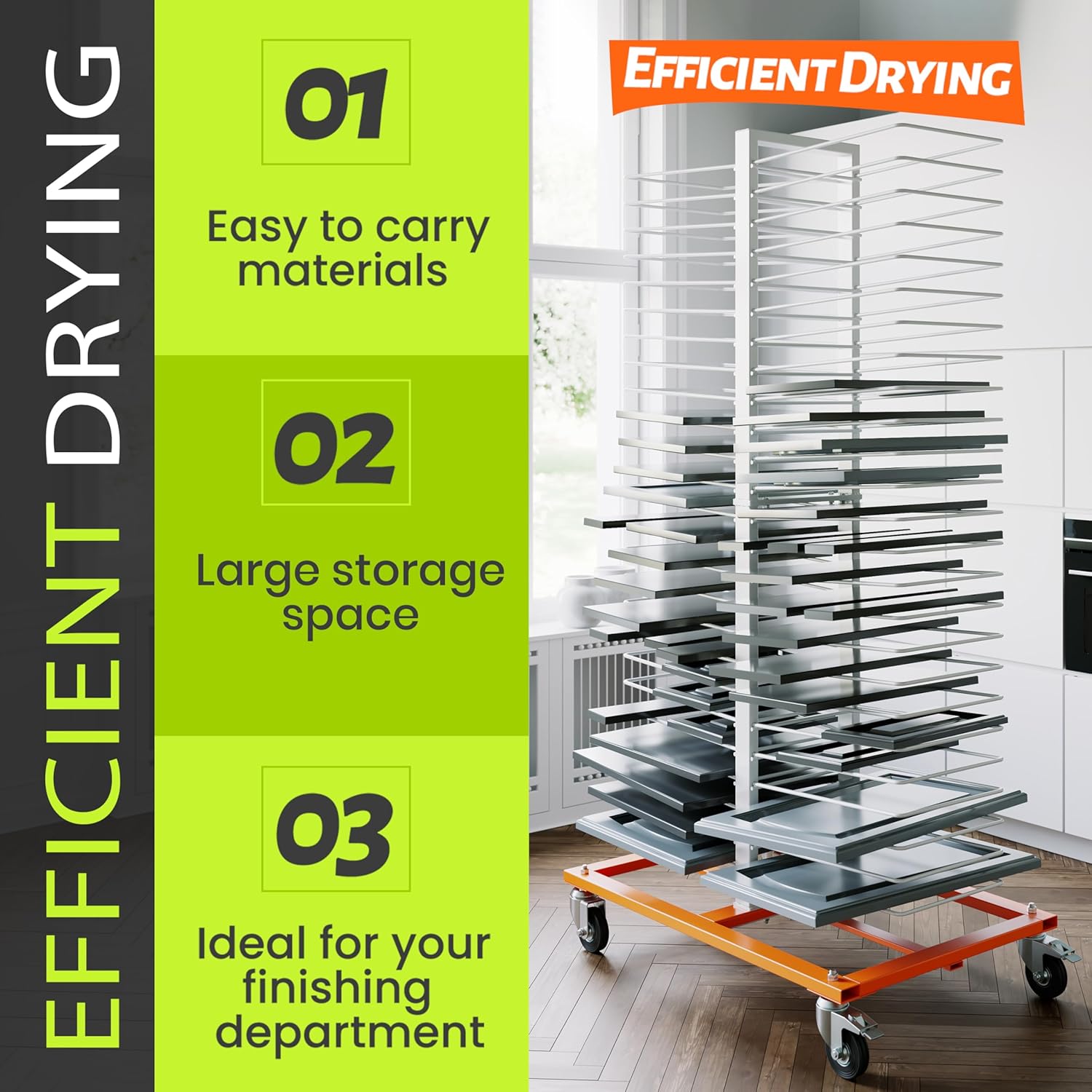 50-Shelf Paint Drying Rack with Wheels, 25lbs/Shelf, Orange/White