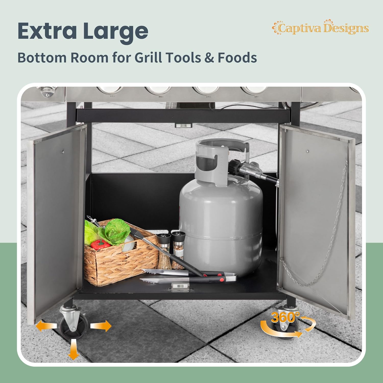 Captiva Designs 4-Burner Gas Grill, Side Burner, 42,000 BTU, Stainless