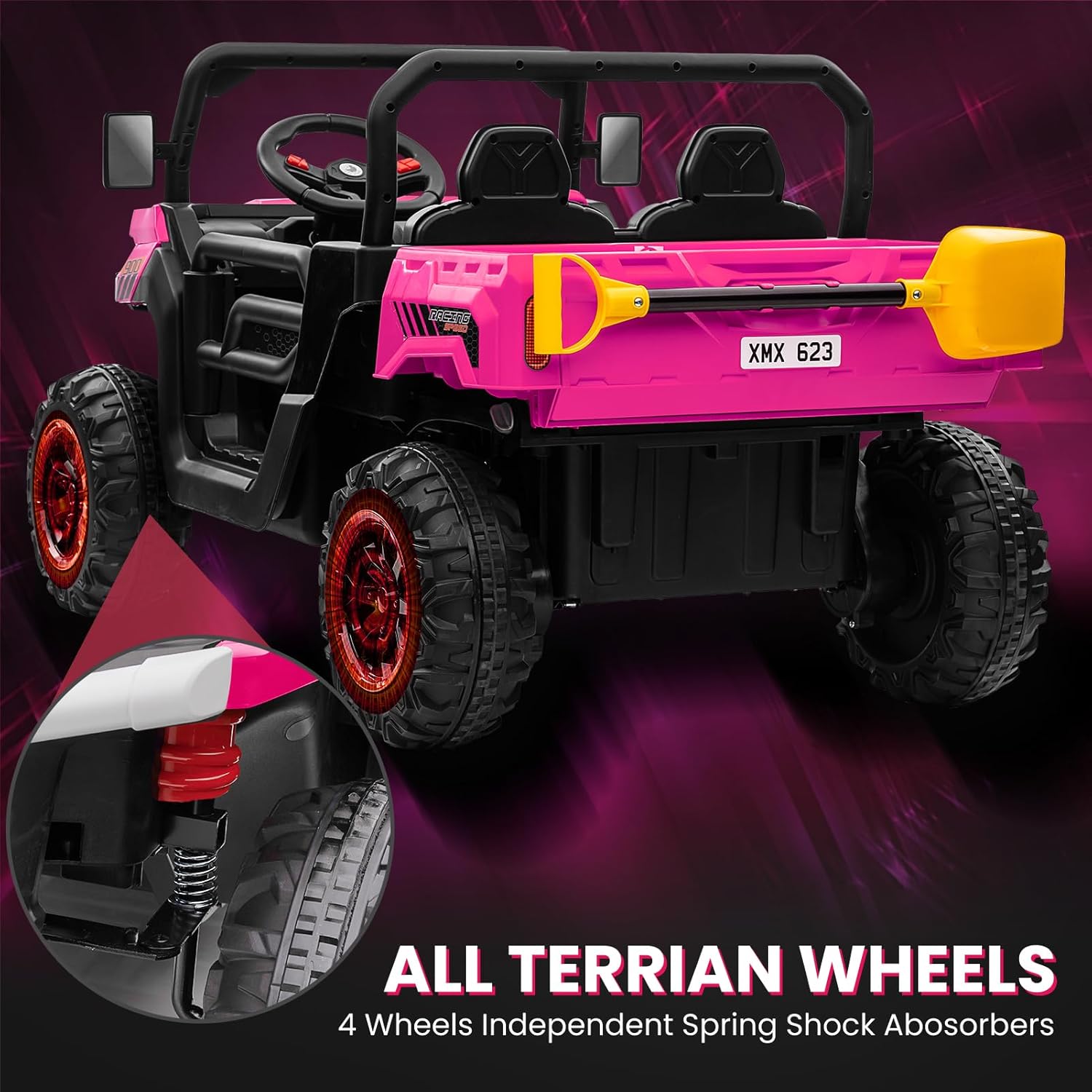 24V 4WD Ride-On Truck, 4x200W Motor, Dump Bed, Remote, Pink