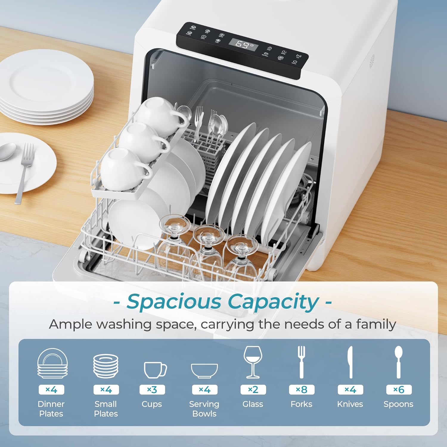 EUHOMY Portable Countertop Dishwasher, 8 Programs, 5L Tank