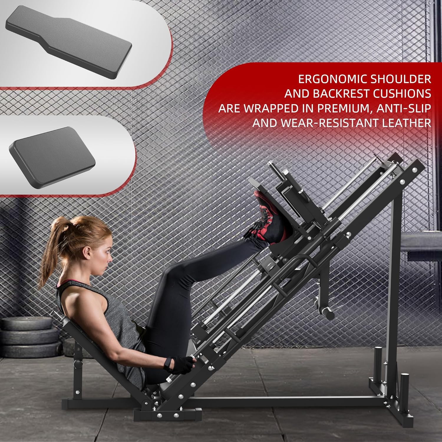 Leg Press Hack Squat Machine, 1100lb Capacity, Plate Loaded, Black