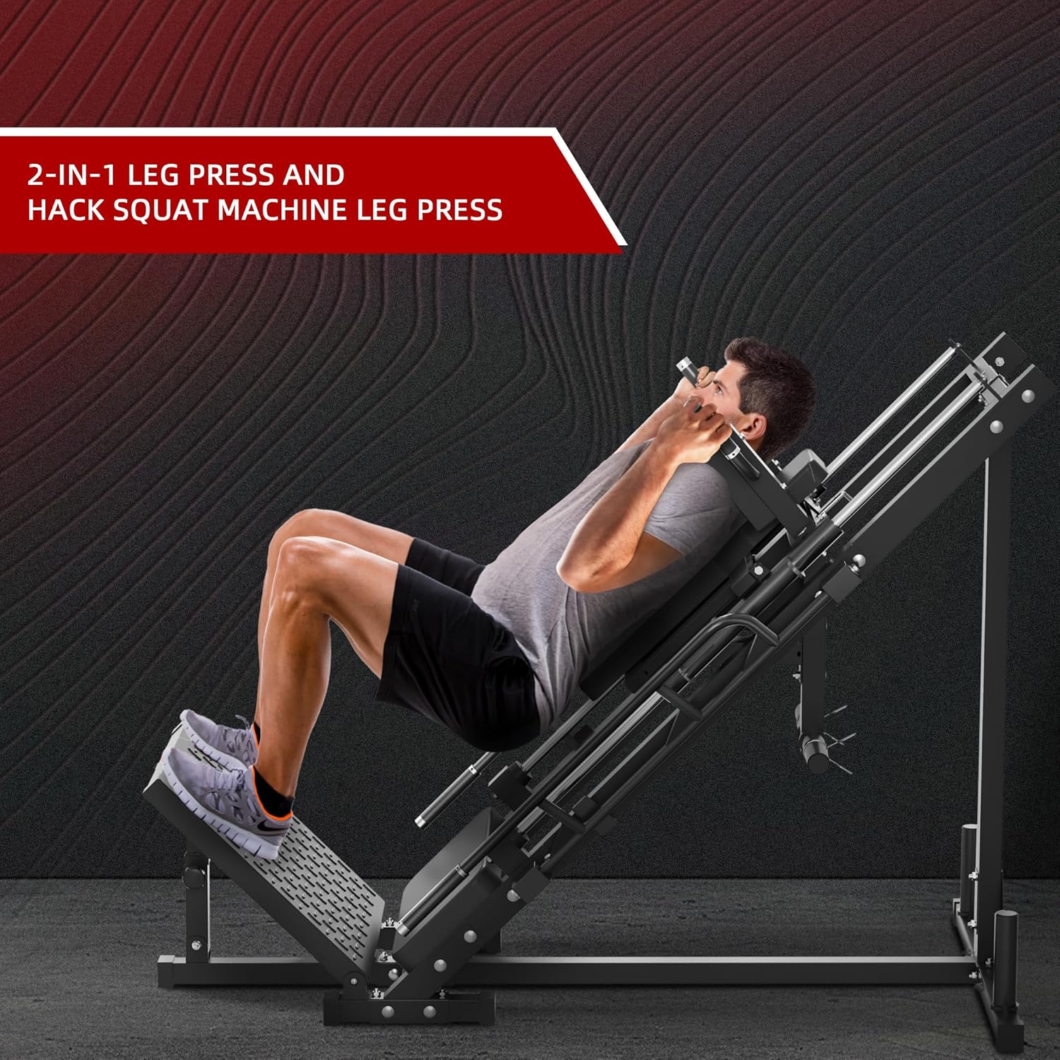 Leg Press Hack Squat Machine, 1100lb Capacity, Plate Loaded, Black