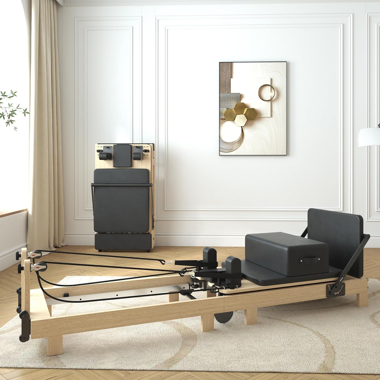 PAETA Wooden Foldable Pilates Reformer with Springs & Accessories