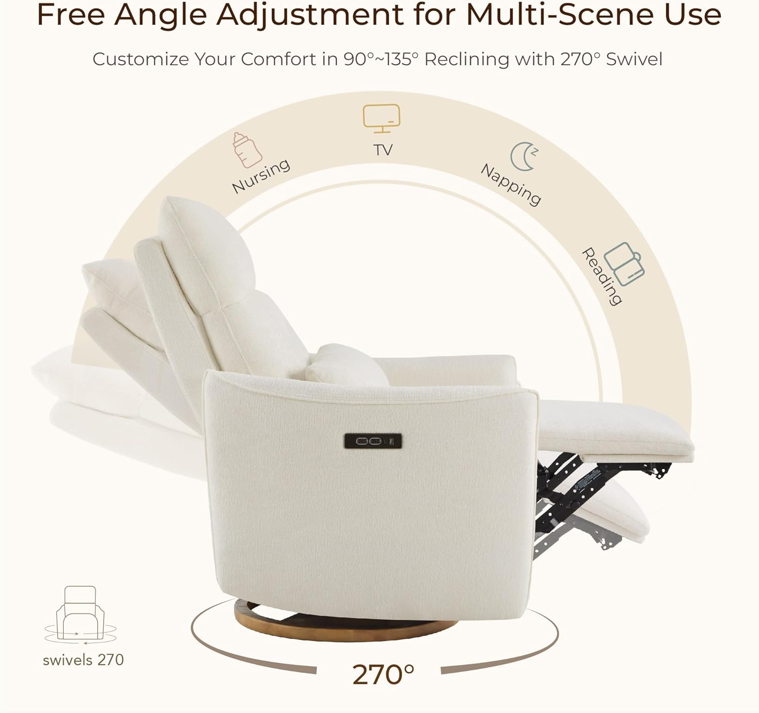 CHITA Swivel Rocker Recliner Chair, Power Glider, Cream