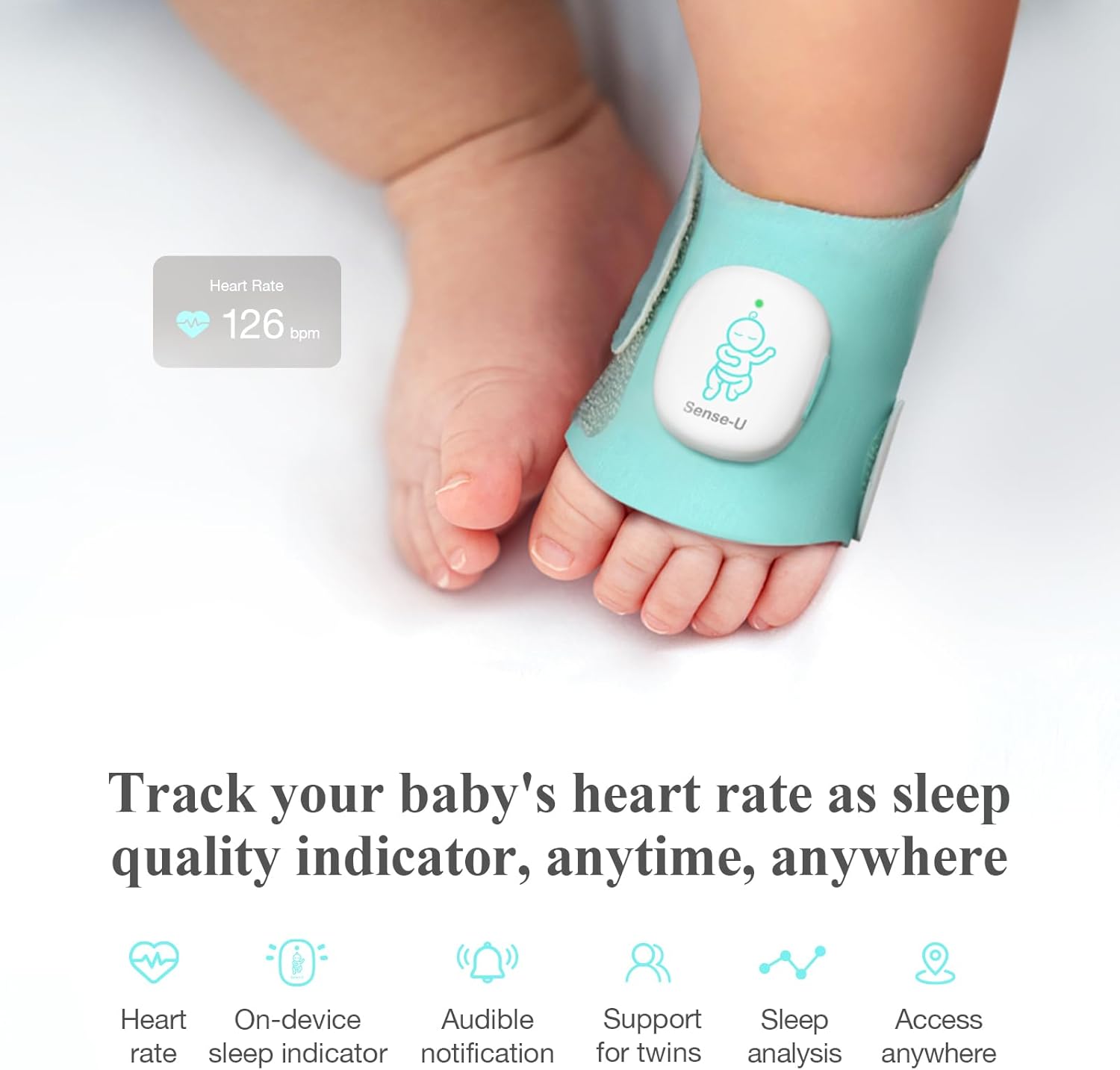 Sense-U Baby Sock Monitor Bundle with 2.5K PTZ Camera, AI Cry Detection