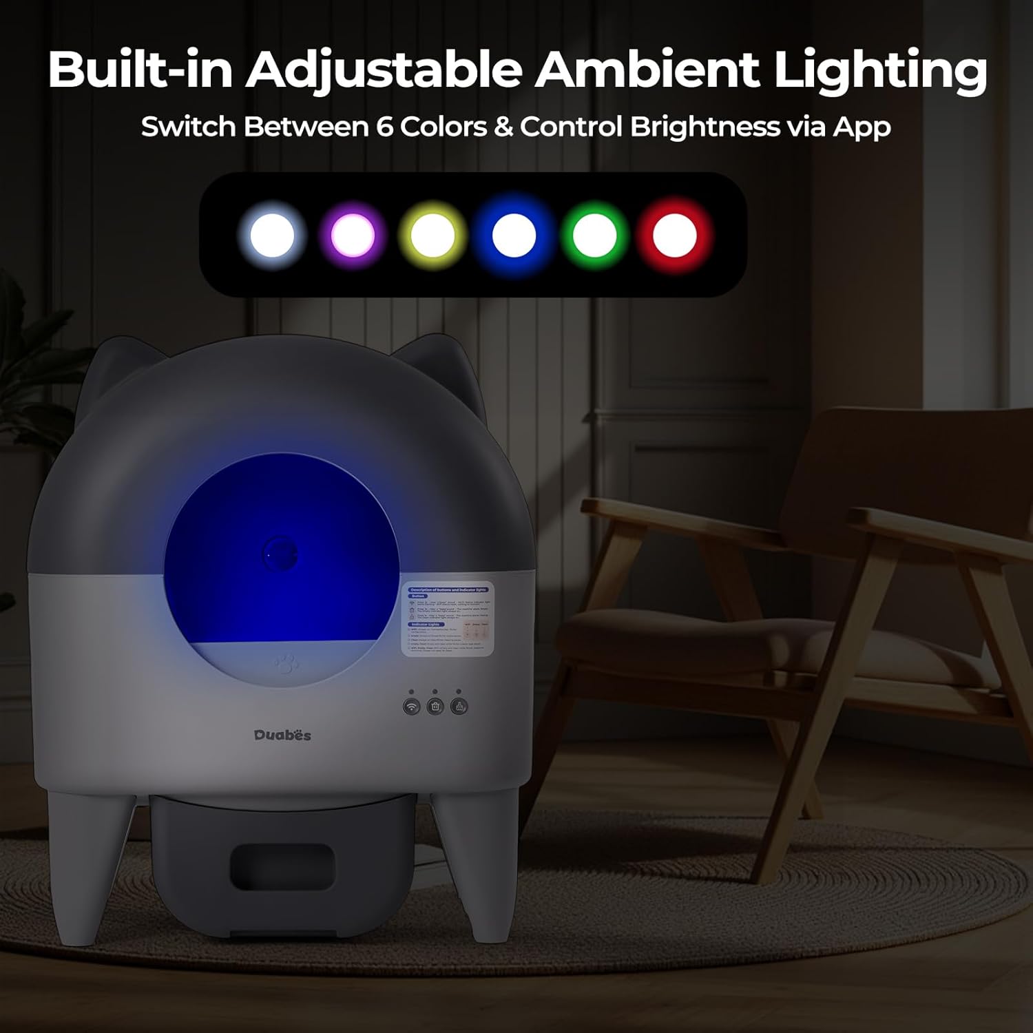 Extra Large Self-Cleaning Cat Litter Box, Smart Sensors, Odor-Free