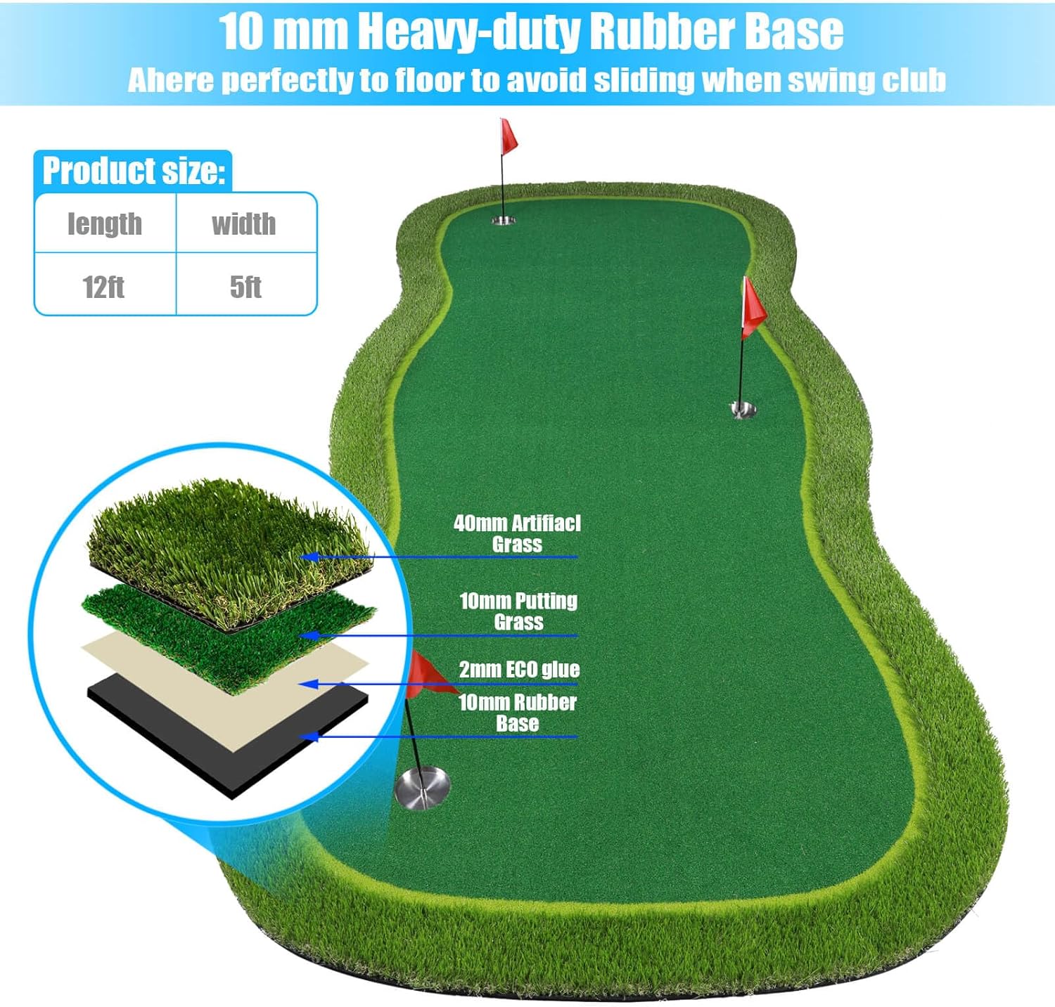 Putting Practice Mat, Long Indoor/Outdoor Training Green