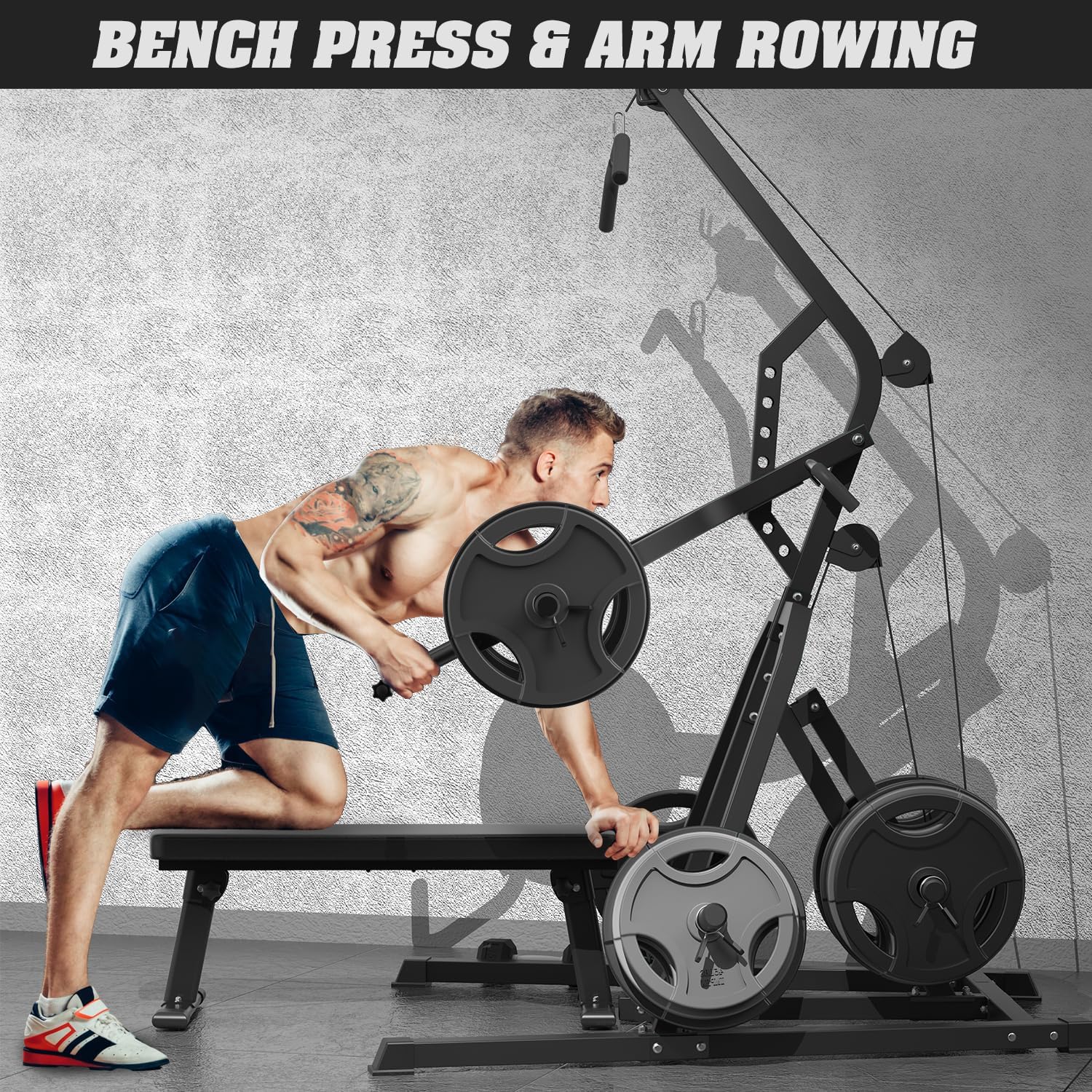 DONOW Leverage Gym Power Rack with LAT Row System, Home Gym