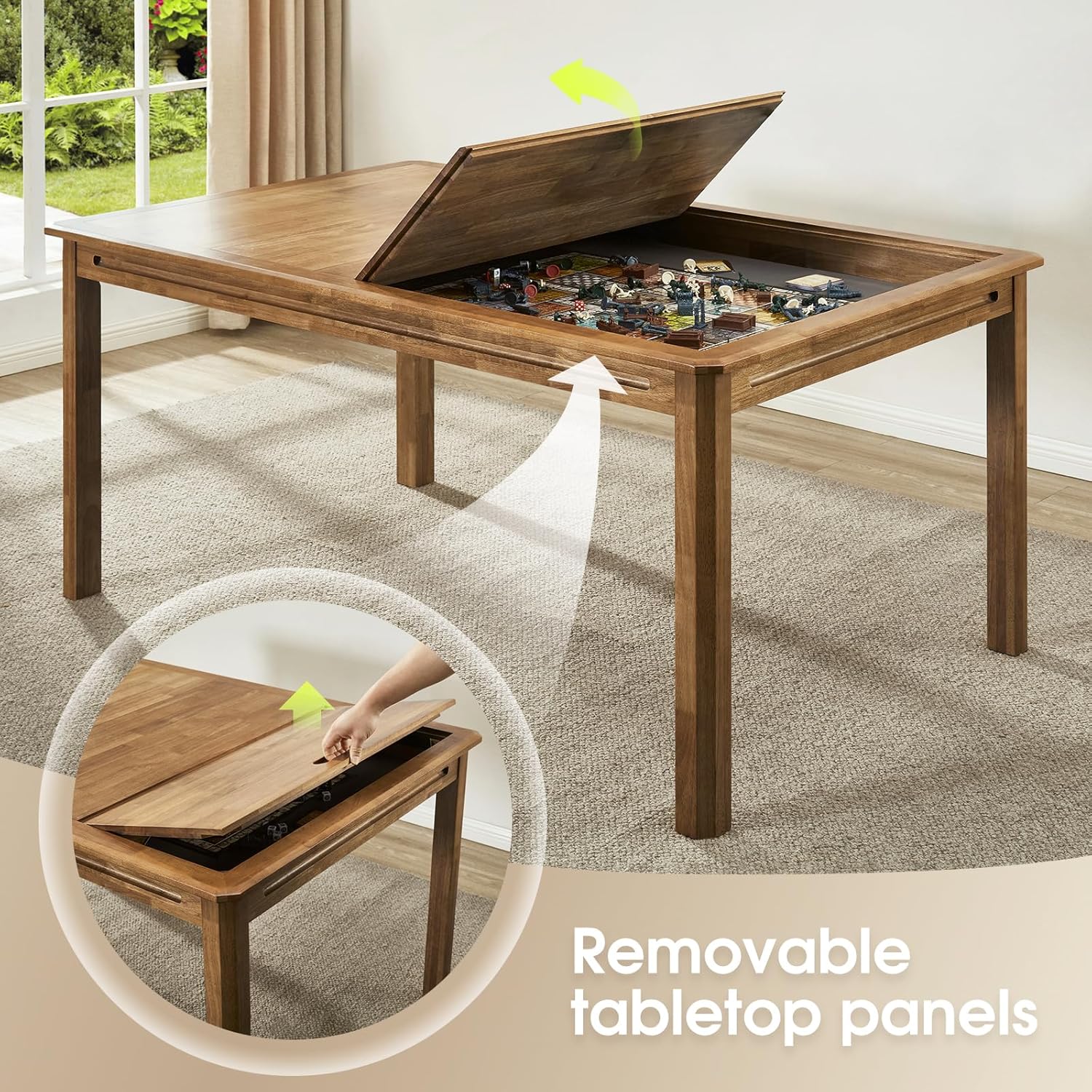 Board Game Table with Removable Top, Seats 4–6, 57
