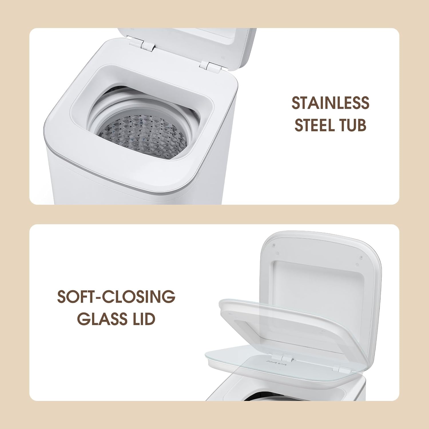 HAVA 0.8 Cu.Ft Portable Washing Machine, 8 Cycles, LED Display