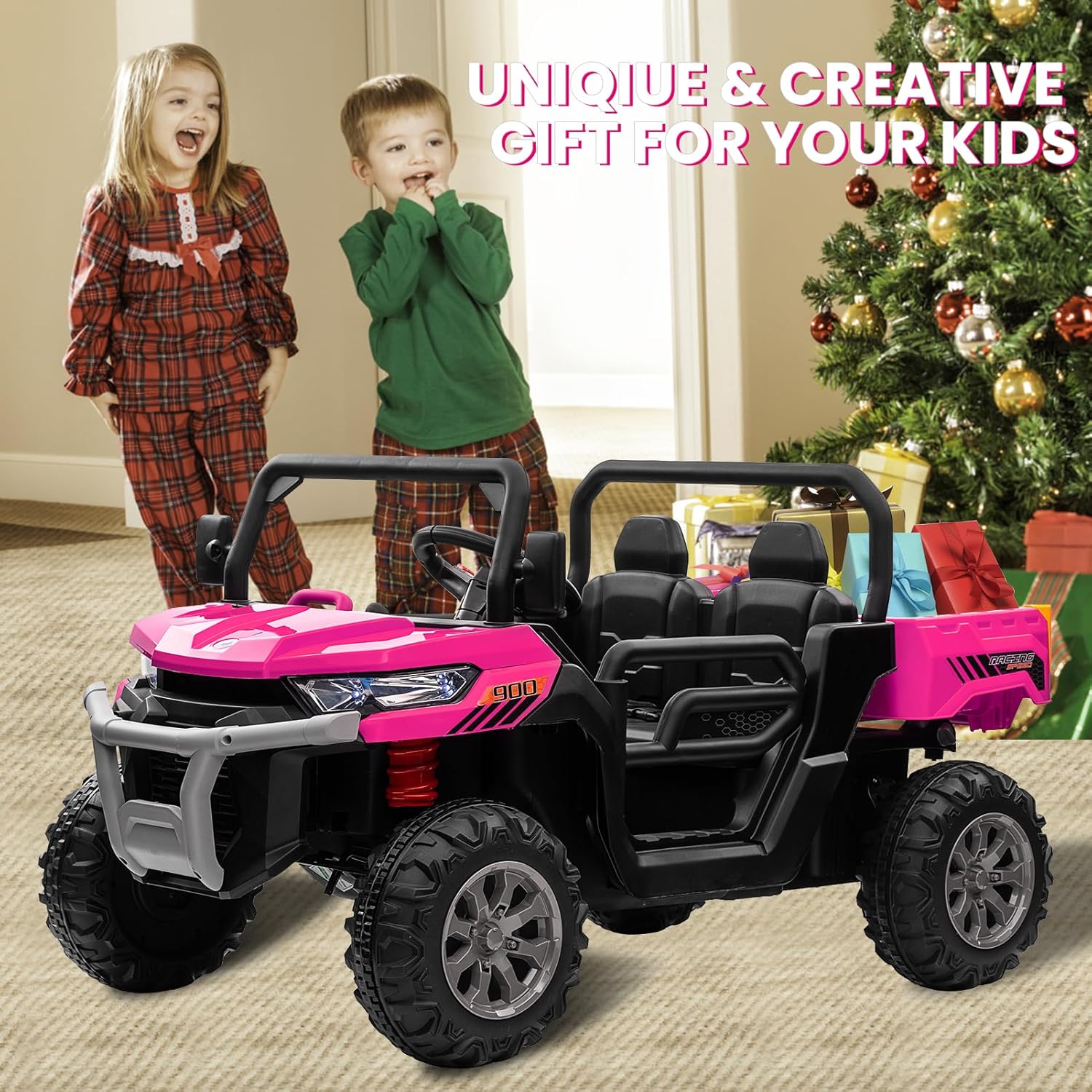 24V 4WD Ride-On Truck, 4x200W Motor, Dump Bed, Remote, Pink