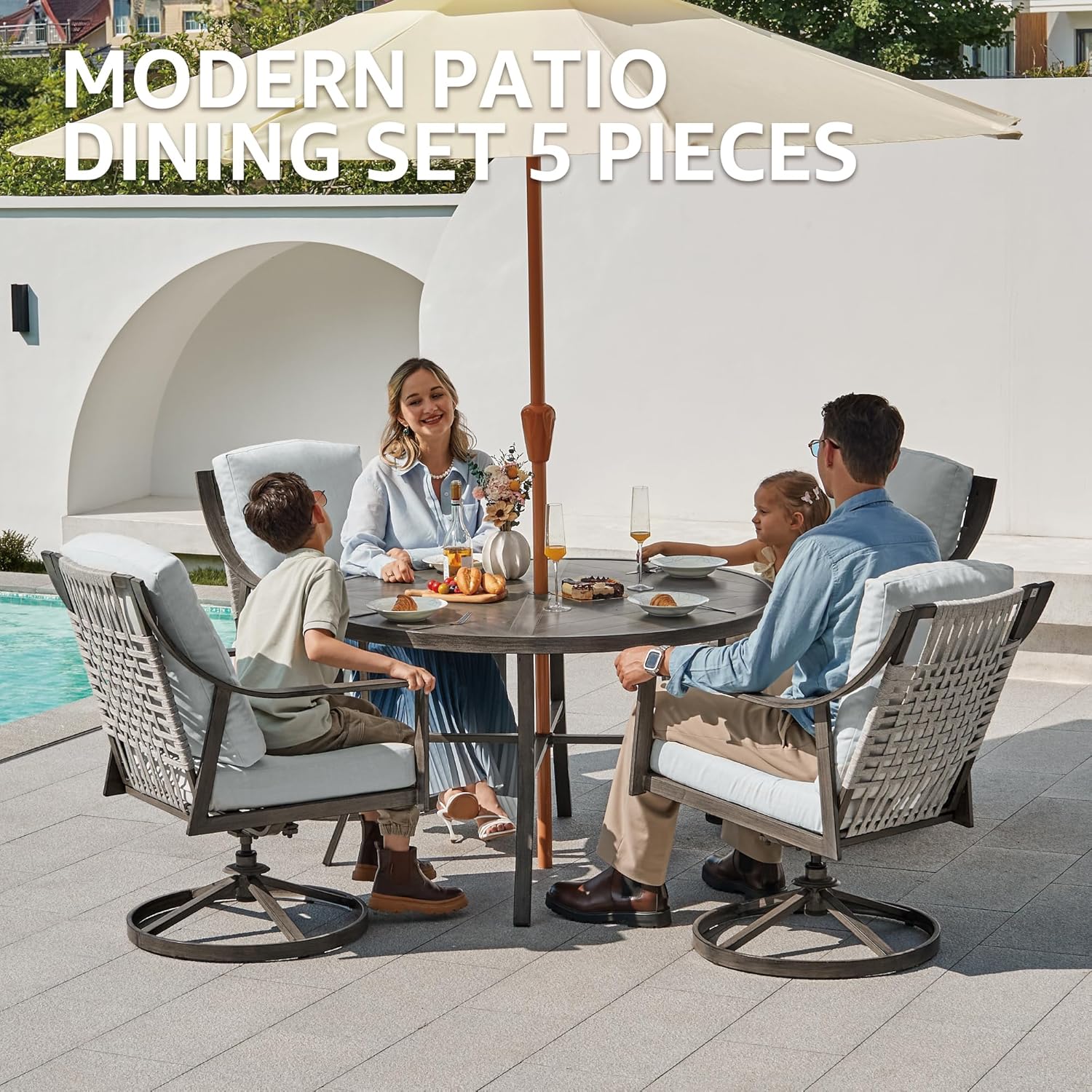 NATURAL EXPRESSIONS 5-Piece Patio Dining Set with Swivel Chairs & Table