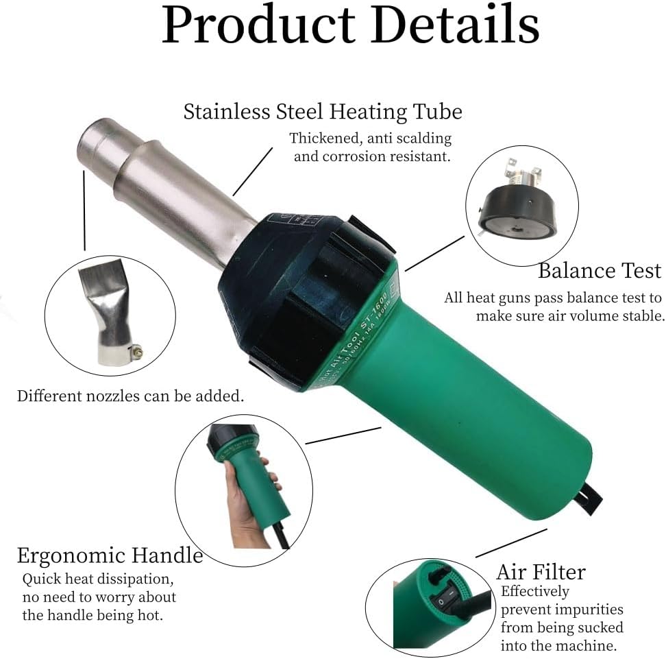 110V 1600W PVC Roofing Heat Gun Kit with Rollers & Nozzles