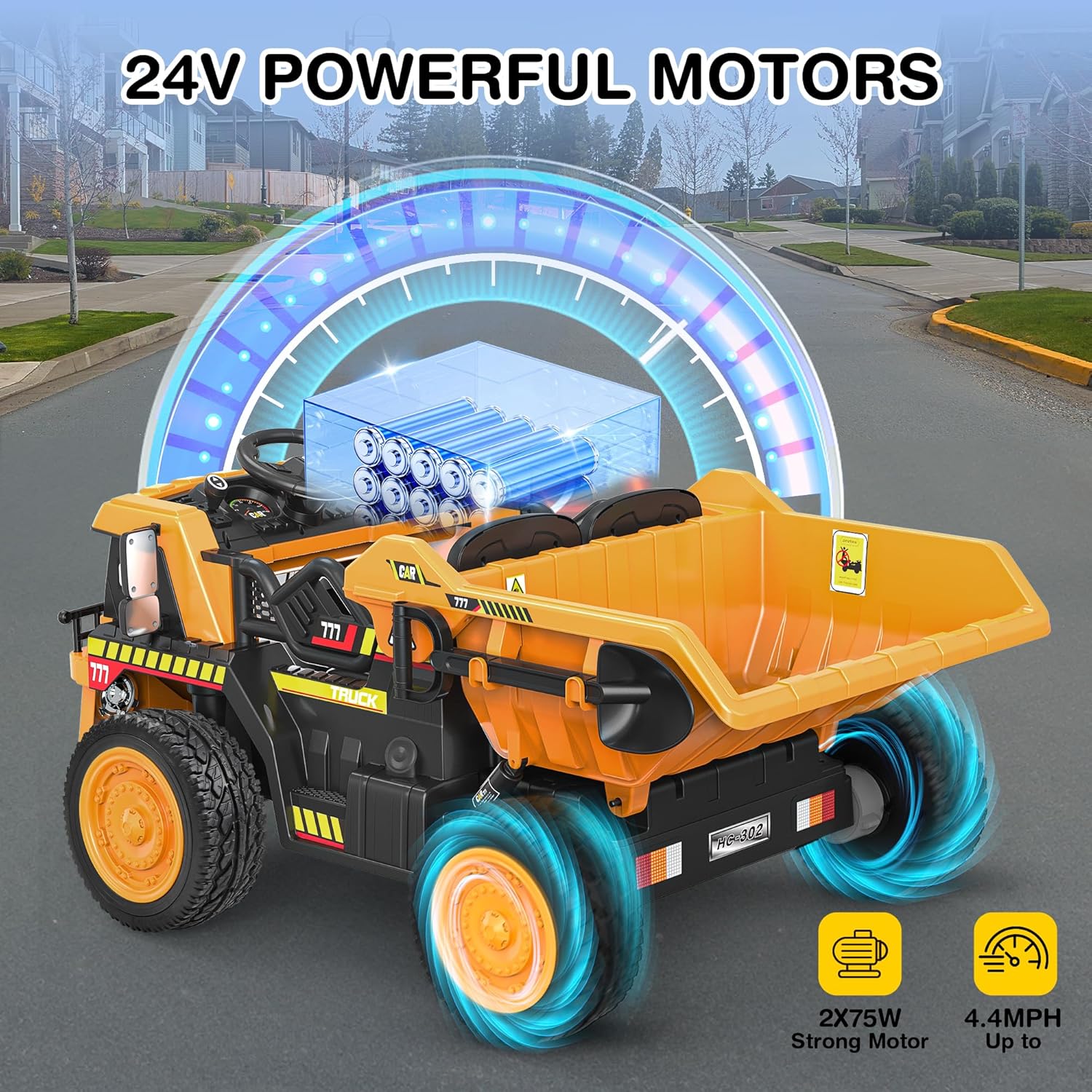 ANPABO 24V Ride-On Dump Truck, 2x75W Motors, Remote, Yellow