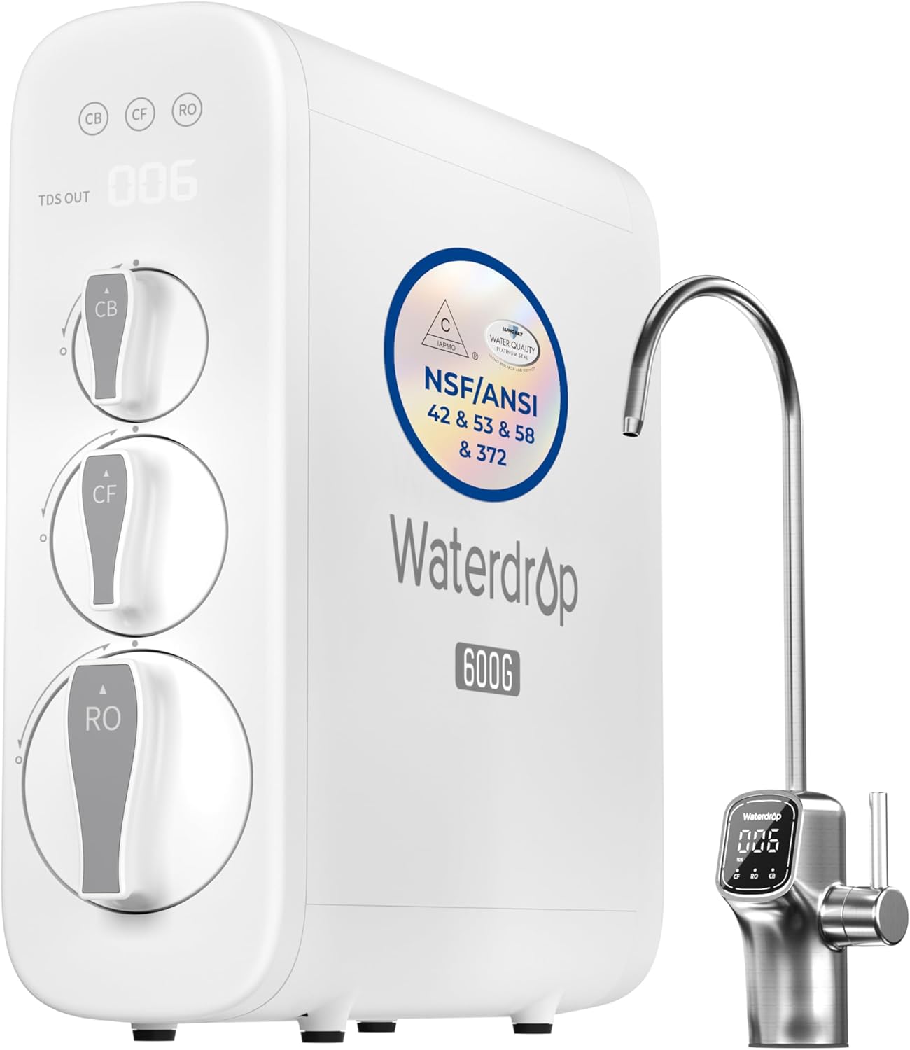Waterdrop G3P600 8-Stage Tankless RO System with LED Faucet