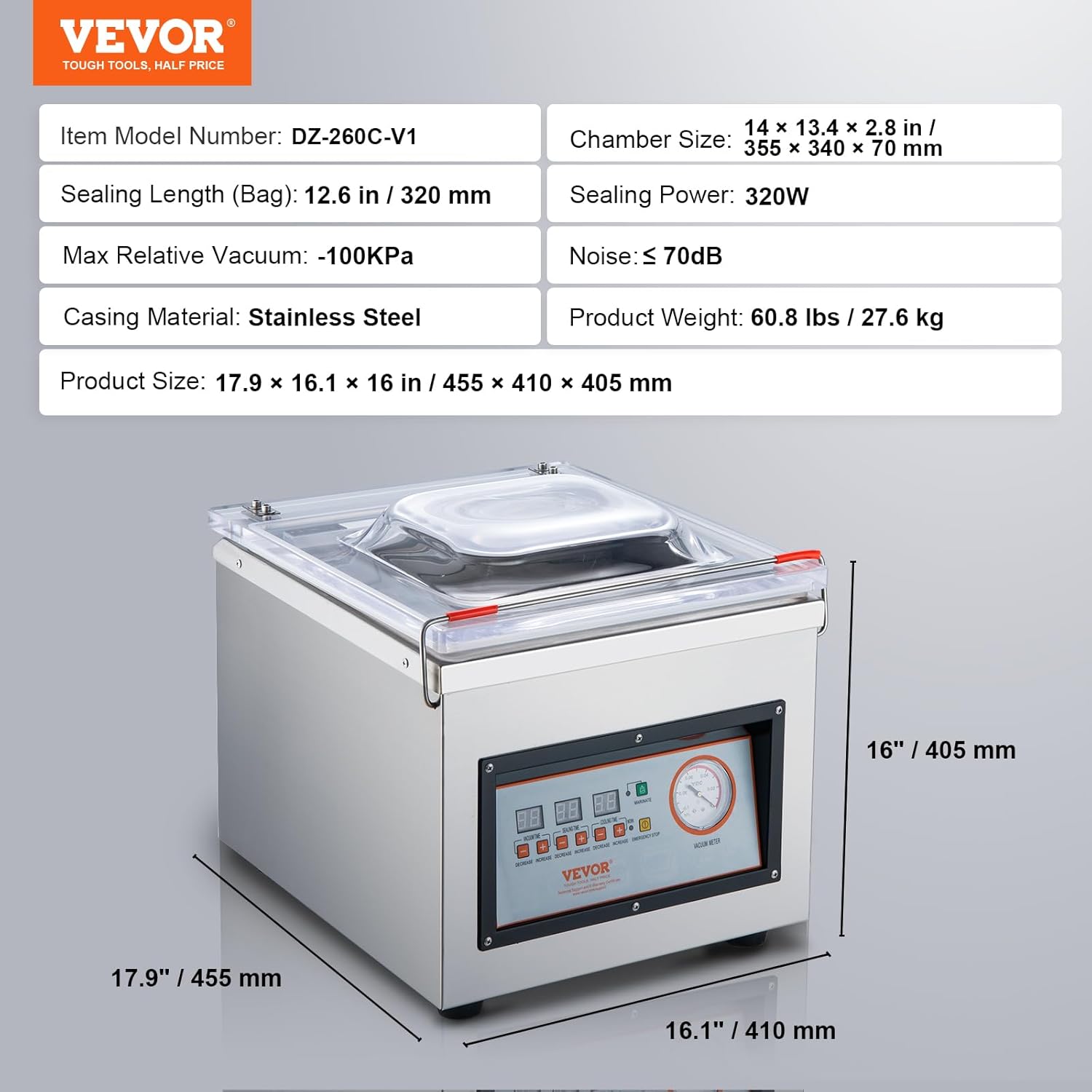 VEVOR DZ-260C Chamber Vacuum Sealer, 110V, Food Packaging