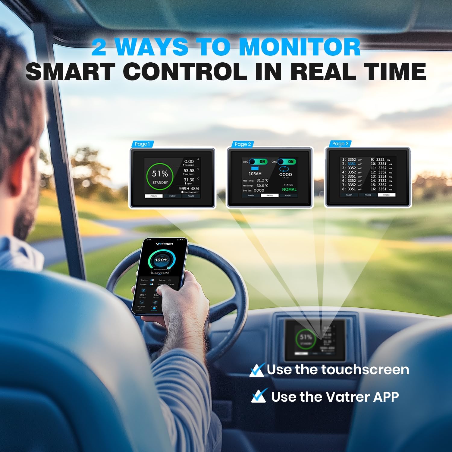 48V 105Ah Lithium Battery, Smart BMS, Touch Monitor, APP