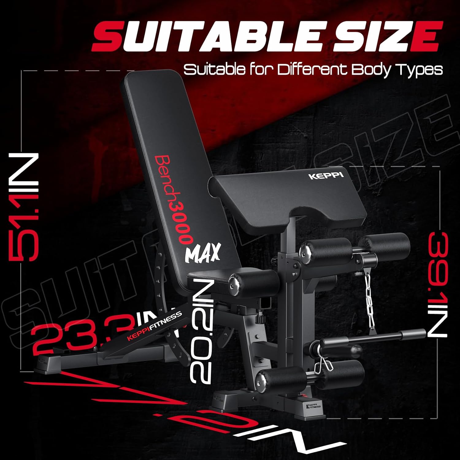 KeppiFitness Bench3000 MAX, Adjustable Weight Bench with Leg Extension