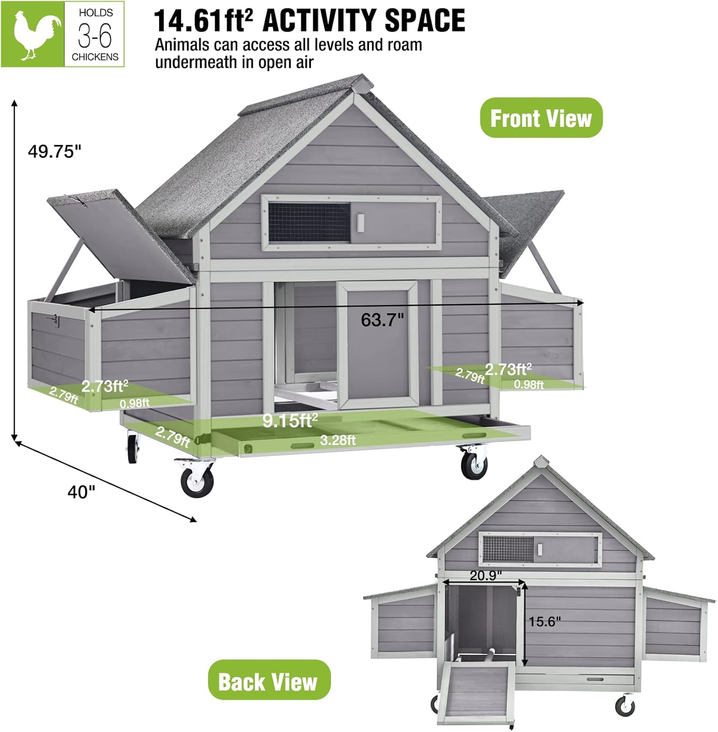 GUTINNEEN Mobile Chicken Coop, 67.3