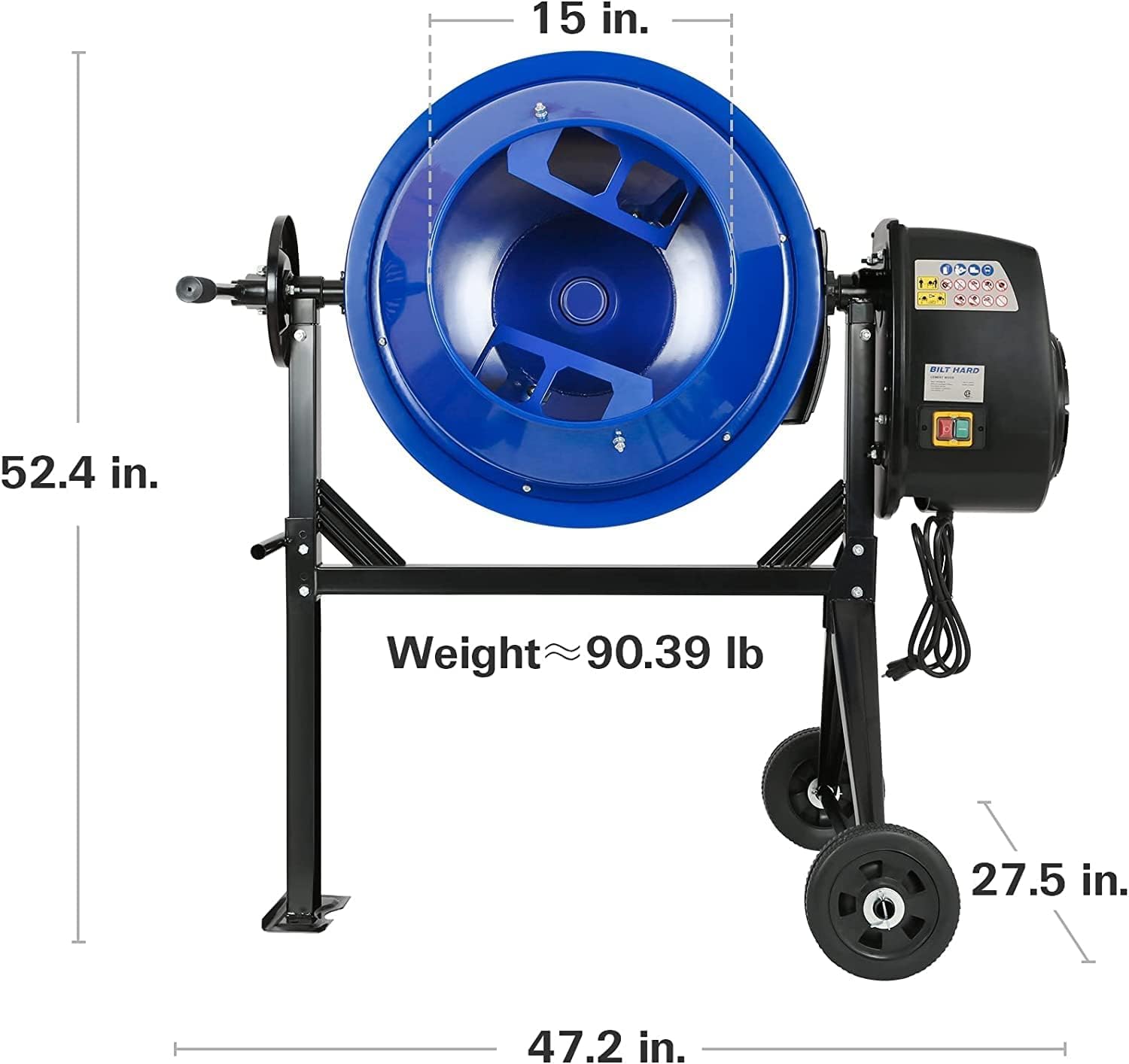 BILT HARD 4 Cu.Ft Electric Cement Mixer, 550W, Portable