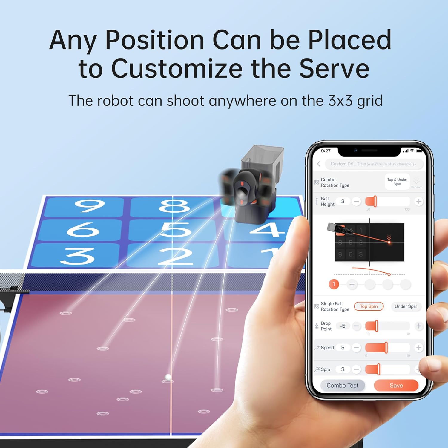 PONGBOT Table Tennis Robot, 150-Ball, App Control, 264 Routines