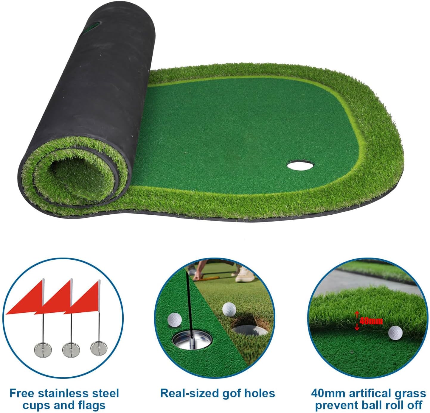 Putting Practice Mat, Long Indoor/Outdoor Training Green