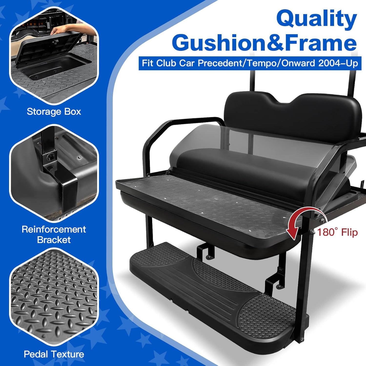 NOKINS Rear Seat Kit, Flip Seat, Steel Frame, Black