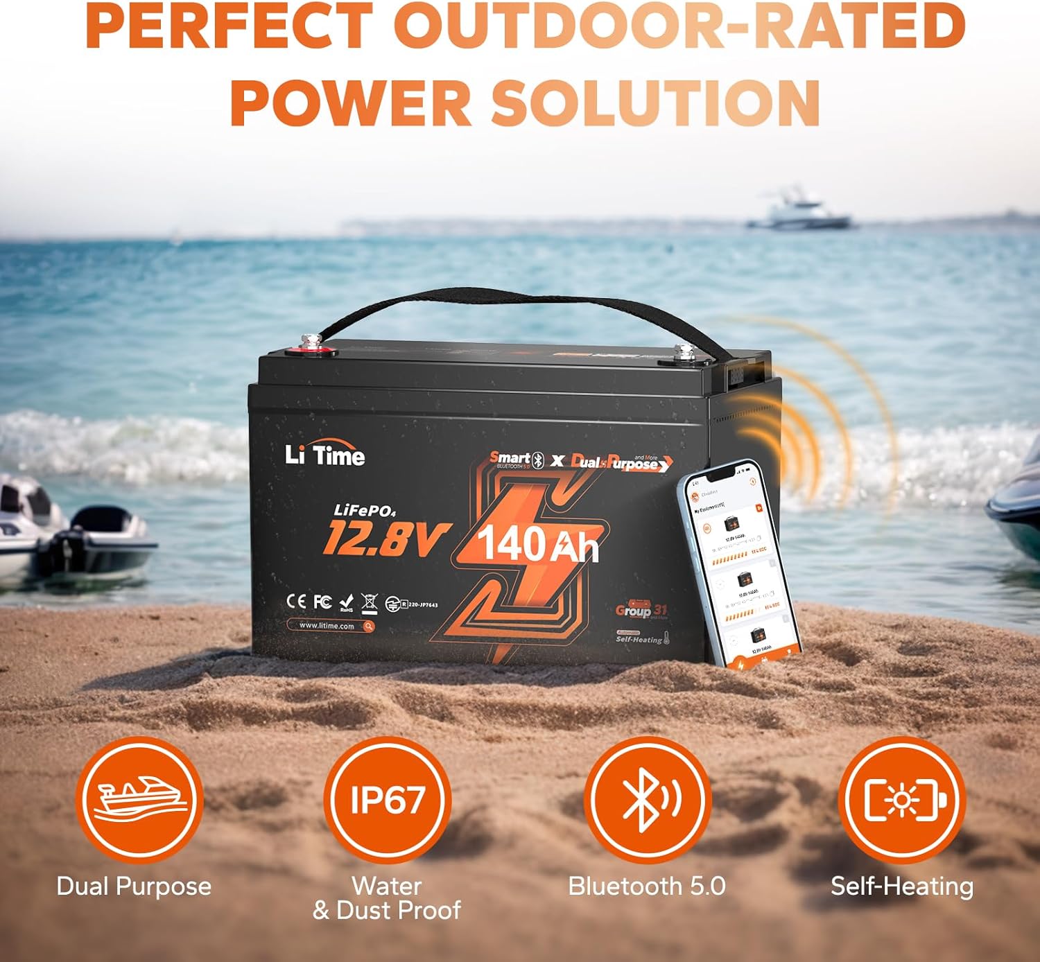 Litime 12V 140Ah Marine Battery, Bluetooth, 1000 CCA