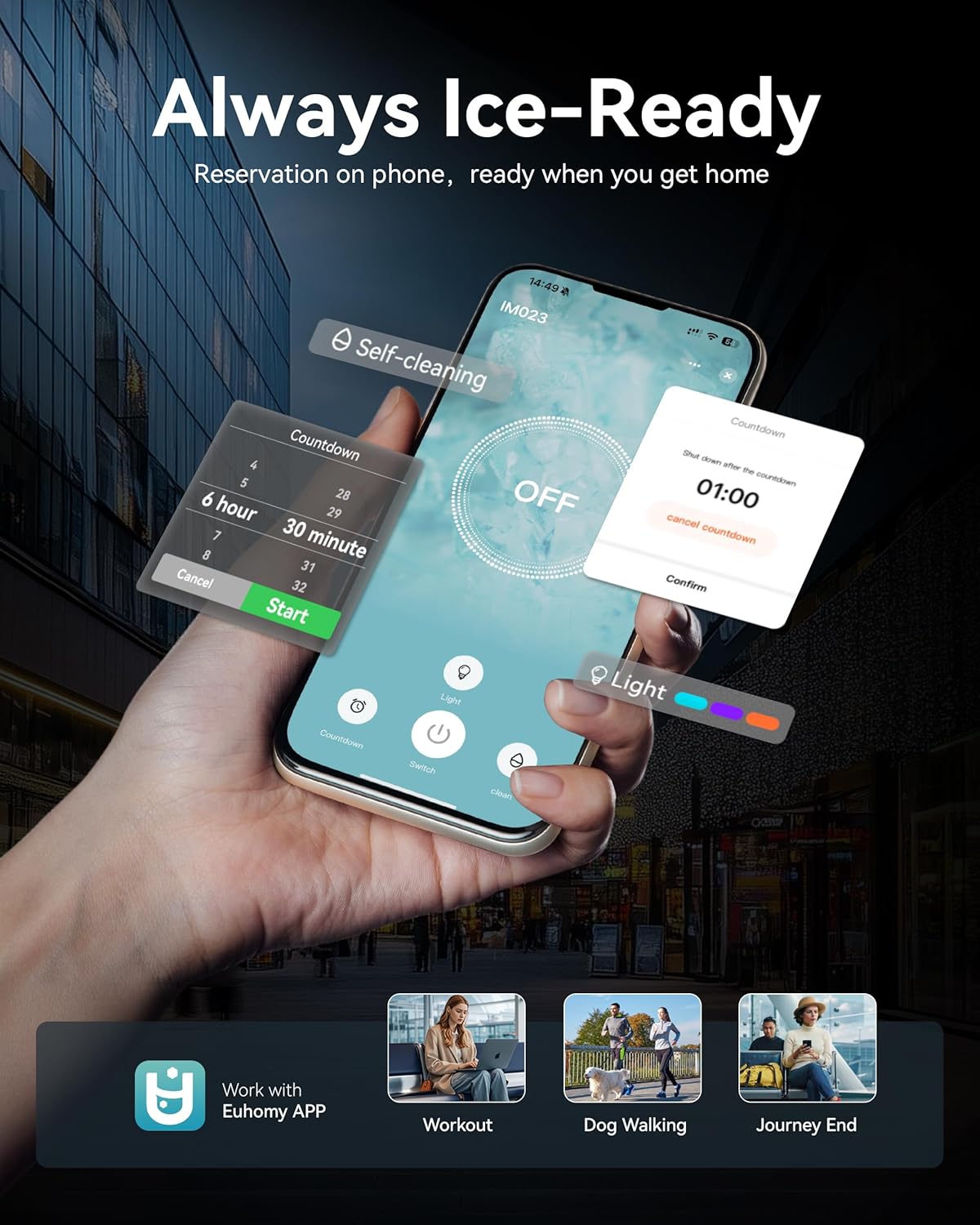 EUHOMY Smart Nugget Ice Maker, 40lbs/Day, APP Control, Countertop