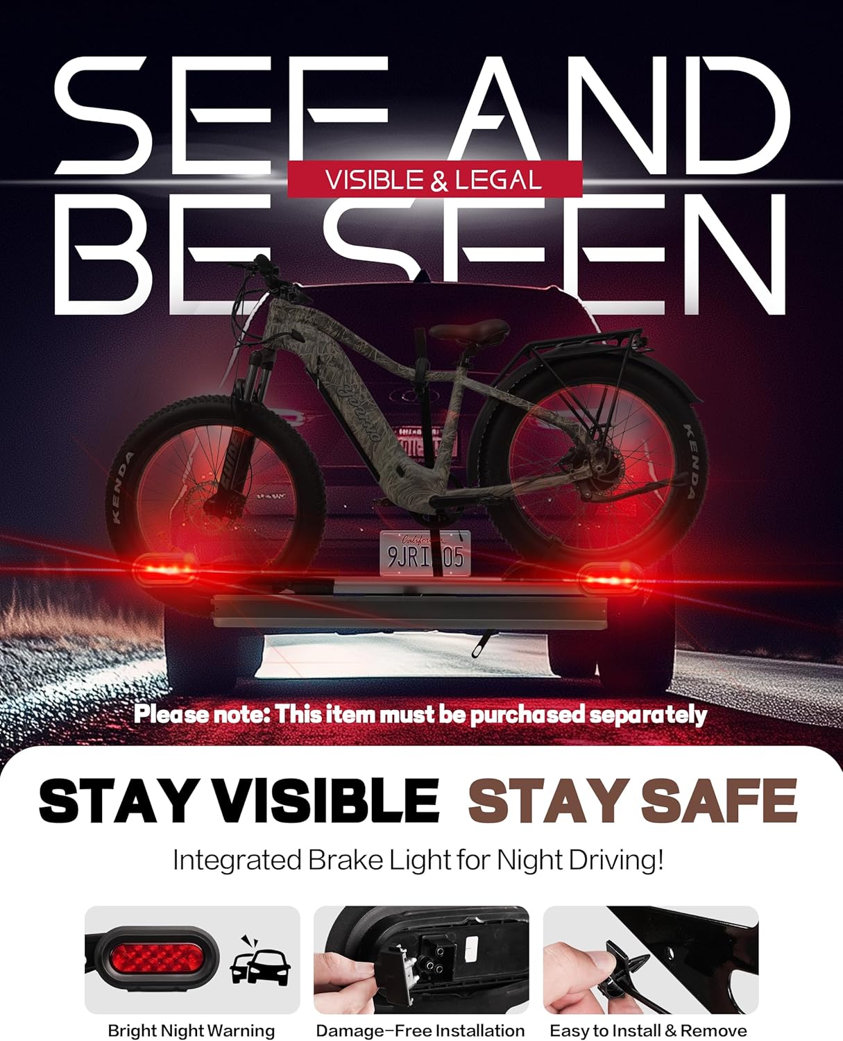 E-Bike Hitch Rack with Ramp, 2-Bike, 200lb Capacity, Foldable