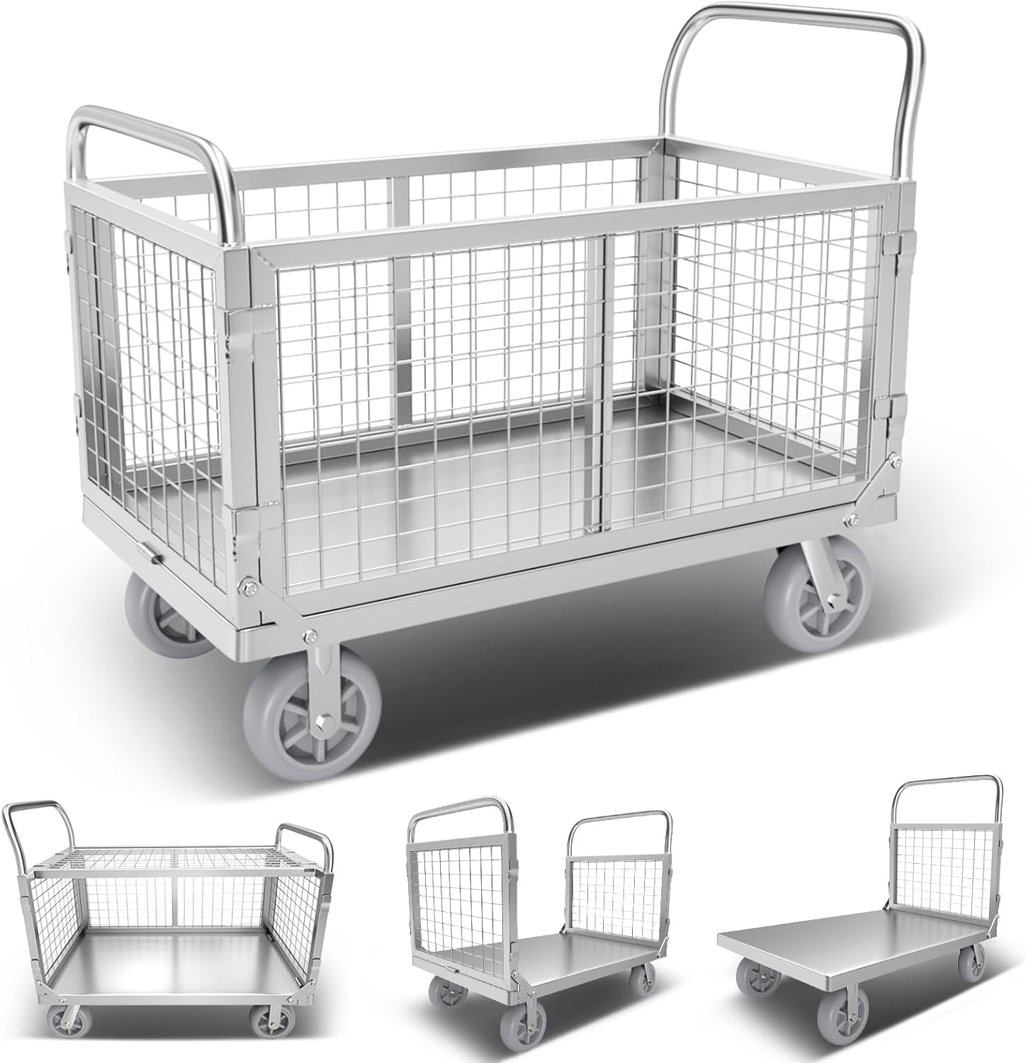 Platform Truck Cart with Cage, 6-in-1 Foldable Dolly, 1800lb Capacity